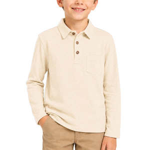 Chemises polo à manches longues pour garçons, en coton bleu, avec logo brodé, uniforme scolaire, vêtements de tous les jours pour enfants - Product Image 2