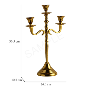 Three Arm <b>Gold</b> Candelabra Candle <b>Holders</b> Wedding Centerpiece Candelabra Decorative <b>Gold</b> Candle Stand Multi Arm <b>Candlestick</b> - Product Image 2