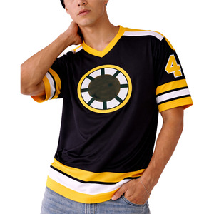 Maillot de football américain personnalisé jaune et noir pour homme, en maille légère de polyester, col en V, vêtement de sport, uniforme de football rayé sur mesure - Product Image 2
