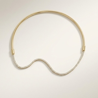 Collier ras du cou tendance à motif vague flottante, brin ondulé asymétrique, diamant de laboratoire scintillant taille brillant tennis, Or jaune 10K