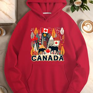 Sudadera con Capucha para Mujer con Estampado de Cultura Canadiense, 100% Poliéster, Tejido de Punto, Informal, para Otoño, con Diseño de Arce y Bolsillos - Product Image 3