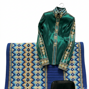 Tapis de spectacle en feutre de laine bleu Western pour la protection et le confort du cheval - Product Image 1