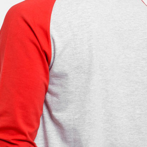 <b>Men's</b> Long Sleeve O-Neck Blank Casual Solid Red Gray Contrast Trim Front Logo Breathable Cotton/Bamboo Fiber <b>T</b>-<b>Shirt</b> - Product Image 3