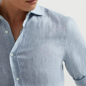 Camisas de Lino Casuales para Hombre OEM con Logotipo Personalizado, Camisa de Lino Sólida de Manga Larga, Transpirable y Suave - Product Image 1