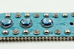 Ceinture en cuir bleu ciel pour femme, style western, avec conchos en pierre taillée prismatique, 115 cm - Product Image 4