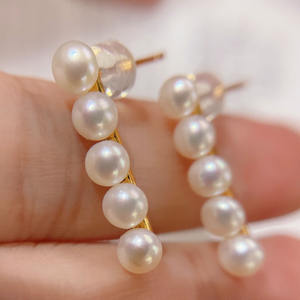 Boucles d'oreilles en argent S925 avec perle d'eau douce multi-fraîcheur, design classique en forme de poutre d'équilibre pour femmes, perle blanche - Product Image 3