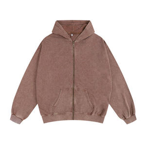 Sweat à capuche zippé pour homme en coton épais, respirant et confortable, avec broderie personnalisée, imprimé, délavé à l'acide et orné de strass, style streetwear - Product Image 6