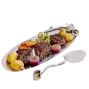 Bandejas de Servicio Creativas de Acero Inoxidable Pulido con Espejo Plateado, Diseño Geométrico de Lujo Ligero, con Asa de Rama Floral - Product Image 5