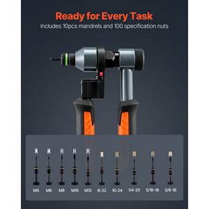 Kit Utensile per Rivetti a Cricchetto da 9 Pollici con 10 Mandrini e 100 Dadi, Misure Metriche e SAE M5 M6 M8 M10 M12 8-32 10-24 1/4-20 5/16-18 per Riparazione Auto - Product Image 2