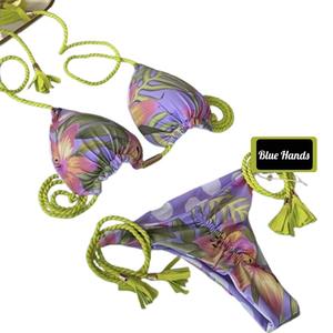Ensemble de bikini tie-dye bleu pour femmes, 2 pièces, dégradé de couleurs, bikini à franges, maillot de bain en spandex et polyester extensible, vêtements de plage - Product Image 5