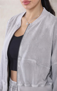 Conjunto de Sudadera Oversize Gris con Cierre y Estampado de Letras, Cuello Redondo, Corte Regular, Unisex, Ropa Casual de Otoño - Product Image 6