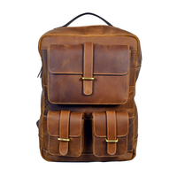 Mochila de Cuero Genuino de Grano Completo con Logotipo Personalizado, Mochila de Viaje para Hombre en Color Sólido, Gran Venta