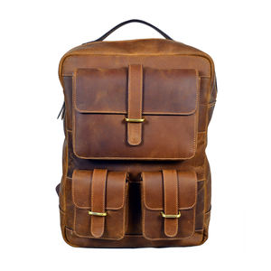 Sac à dos en cuir pleine fleur véritable avec logo personnalisé, très vendu, sac à dos de voyage pour hommes, couleur unie - Product Image 1