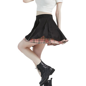 <b>Hot</b> Sale Wholesale Women Fashion A-line Side Zipper High Waisted Black and <b>Pink</b> Plaid <b>Mini</b> Pleated <b>Skirt</b> Top Sell - Product Image 1