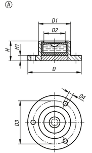 Niveau à bulle rond K1154 avec bride de montage D1=28 H=14, Forme: Laiton, Composant: Polyamide, D=40, E30' - Product Image 5