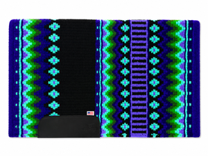 Manaal Enterprises Classic <b>Blue</b> Geometric Pattern Western Equestrian Saddle Pad Cotton Material Fleece Lined Wool Shell Horse - Product Image 1
