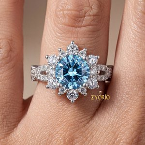 Anillo de Compromiso de Diamantes Azules Cultivados en Laboratorio, Diseño Moderno, Estilo Clúster, Joyería Nupcial para Compromiso, Boda, Aniversario, Fiesta - Product Image 4