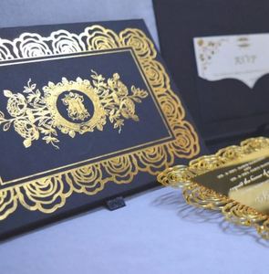 Caja de Invitación de Boda Negra de Alta Calidad con Invitación de Acrílico Dorado Espejado de Exportador de la India al Mejor Precio, Tarjeta de Boda - Product Image 1
