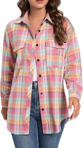 Wholesale Womens Long Sleeve Buffalo Plaid Flannel Shirt Double Chest Flap Pockets Black White <b>Checkered</b> Casual Button Down Blou - Product Image 6