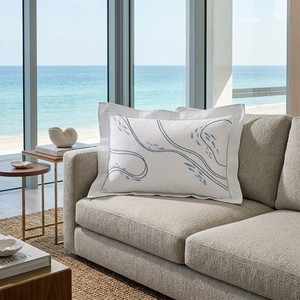 Ocean Fish School Embroidered Lumbar <b>Pillow</b> - Elegant Coastal Wave Motif Rectangle Cushion Cover for Luxury Beach Resort <b>Decor</b> - Product Image 1