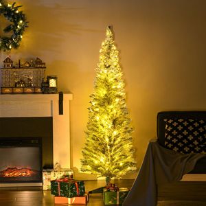 5ft Slim Artificial Christmas <b>Tree</b> with Realistic Green Branches and Warm White <b>LED</b> Lights Pencil <b>Tree</b> Style - Product Image 2
