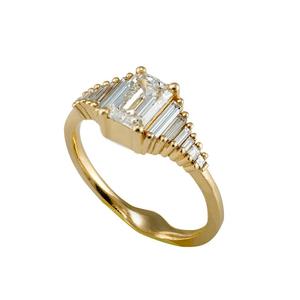 Anillo de Diamantes con Corte Esmeralda en Oro Sólido de 14k para Mujer, con Piedras Laterales en Baguette, Estilo Clásico de Compromiso - Product Image 1