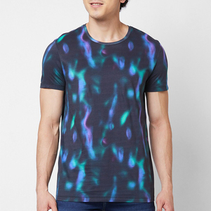 Camiseta de Manga Corta con Cuello Redondo y Estampado Tie-Dye para Hombre, Corte Ajustado, Estilo Casual, Material Transpirable de Poliéster - Product Image 4