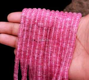 ลูกปัดโทแพซสีชมพูธรรมชาติขนาด 16 นิ้ว 6 มม. ทรงล้อรถเหลี่ยมเพชรพลอย เกรดพรีเมียม สำหรับทำเครื่องประดับ - Product Image 1