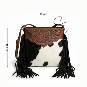 Sac bandoulière en cuir véritable Hairon Western haut de gamme, fait main, avec franges, style cowgirl, sac à main bohème pour femme - Product Image 4