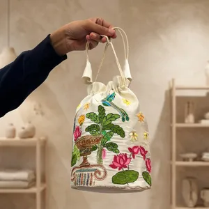 Premium Quality <b>Ivory</b> Garden Banarasi Potli Bag Bag Available for Affordable Price from India - Product Image 6