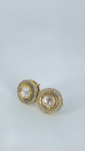 Handmade 925 Sterling <b>Silver</b> Gold Finish Round <b>Earrings</b> White CZ Stone Stud Jewelry For <b>Women</b> - Product Image 2