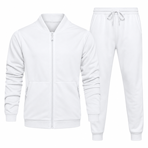 Ensemble de survêtement pour homme avec col bomber et fermeture éclair, veste à poches zippées et pantalon de jogging à revers, 2 pièces, vêtements de sport décontractés - Product Image 1
