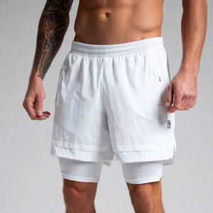 กางเกงขาสั้นออกกำลังกายเอวสูงสองชั้นสำหรับผู้ชาย ฟิตเนส 2 in 1 กางเกงซับใน กางเกงขาสั้นผู้ชาย โพลีเอสเตอร์ 100% กางเกงขาสั้นสองชั้น - Product Image 1