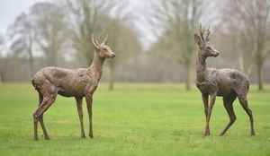 Ensembles de cerfs en métal finition bronze, sculptures de cerf femelle et de renne à bois de cerf grandeur nature faites à la main, fournitures de jardin, décoration de Noël - Product Image 2