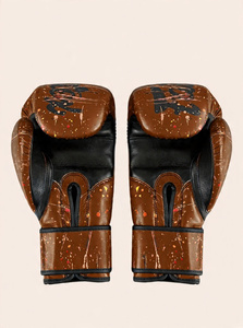 Gants de boxe en cuir véritable marron avec motif éclaboussures, fermeture auto-agrippante, protection UV, imperméables, séchage rapide, antidérapants pour la boxe - Product Image 2
