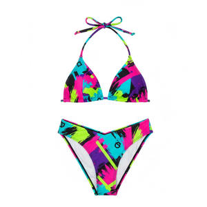 Women's Geometric Print <b>Bikini</b> Set Spandex Polyester UPF50+ Quick Dry Swimwear Triangle Neckline Tie Closure - Product Image 2