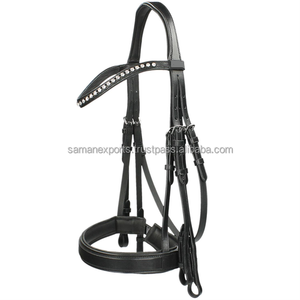 La última brida decorativa de cristal de cuero genuino, carreras de caballos de lujo, brida de caballo acolchada suave ajustable, proveedor Saman Exports - Product Image 2