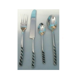 Ensemble de couverts de luxe 4 pièces en acier inoxydable avec poignée torsadée, durable, compatible lave-vaisselle, couteau, fourchette, cuillère, finition miroir spirale - Product Image 1
