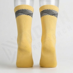 Yellow Crew <b>Socks</b> With Gray Striped Band Breathable Knitted Cotton Adult Daily Casual Wear Spring Season - Product Image 2