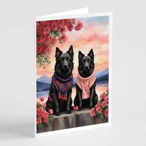 Perro Pastor Belga dos corazones A7 tarjetas de felicitación Paquete de 8 tarjetas de notas en blanco caprichosas con sobres tamaño 5x7 - Product Image 1