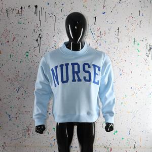 NURSE SKY BLUE <b>Mock</b> <b>Neck</b> Sweatshirt 100% BLUE Applique Embroidery wide <b>neck</b> Sweatshirt Finer Threads - Product Image 3