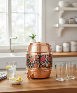 Distributeur d'eau en cuivre avec couvercle et support pour la maison, la cuisine, l'hôtel, le restaurant, récipient de service pour boissons - Product Image 1