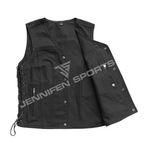 Gilet de moto personnalisé pour femme en toile 100% coton avec boutons décoratifs, logo décontracté et lacets latéraux - Product Image 2