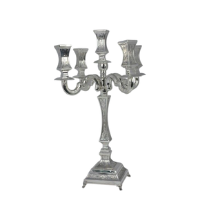 Candélabre élégant à 5 bras en argent plaqué, porte-bougie vintage en métal, centre de table de mariage, décoration festive pour la maison - Product Image 5