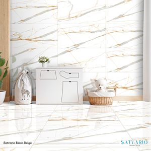 กระเบื้องพอร์ซเลนลายหินอ่อนสีขาวลายเส้นทอง เงาสูง เคลือบเต็มแผ่น ขนาด 600x1200 มม. (60x120 ซม.) สำหรับปูพื้น - Product Image 3