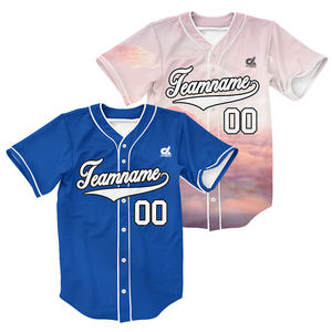 Camiseta de Béisbol Personalizada con Rayas Azules, Uniforme de Equipo con Botones para Hombre, con Logotipo Bordado, Venta al Por Mayor - Product Image 2