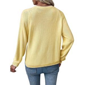 Cusrom Button Front Cardigan Women Cotton Polyester Knit Ribbed Edges <b>Yellow</b> Regular Fit Everyday Styling Cardig - Product Image 2
