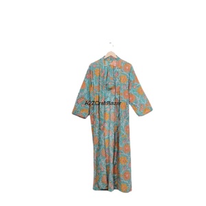 100% coton femmes élégant caftan Floral oiseaux imprimer été Festival vêtements de nuit avec taille élastique pour la relaxation - Product Image 1