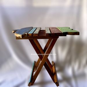 Mesa de Centro Plegable con Diseño de Tortuga, Madera de Barco Reciclada, Color Natural, Hecha a Mano, Compacta, para Interiores y Exteriores, Exportación - Product Image 4