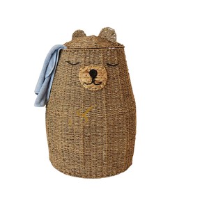 Bear Shaped Water Hyacinth Storage <b>Bin</b> Woven Kids Toy Organizer Hamper with <b>Covered</b> Lid - Product Image 4